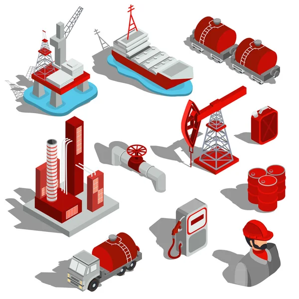 Una serie di illustrazioni isometriche vettoriali isolate, icone 3D dell'industria petrolifera . — Vettoriale Stock