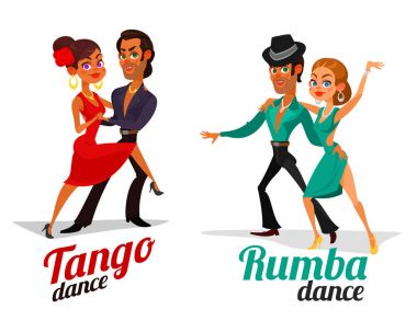 Vector cartoon of a couples dancing tango and rumba clipart