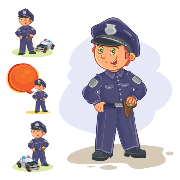 Vector iconen van klein kind politieagent en zijn machine op een string. — Stockvector