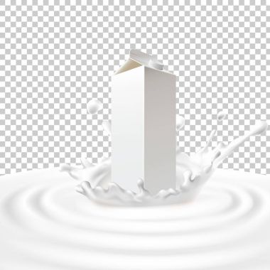 Vektör çizim süt bir sıçrama süt konumu merkezi olan Karton Ambalaj.