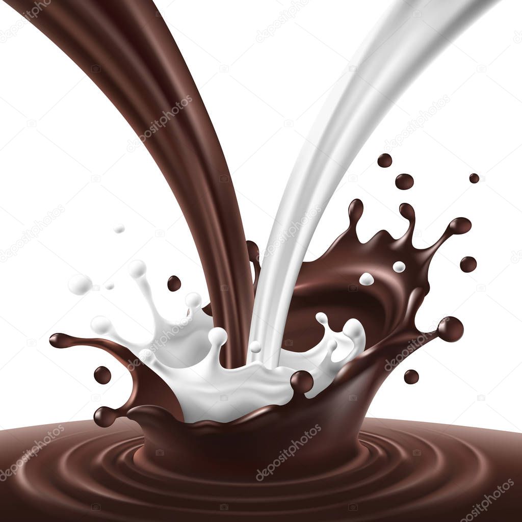 Vector illustration of a flow of milk and chocolate created ripple and splash.