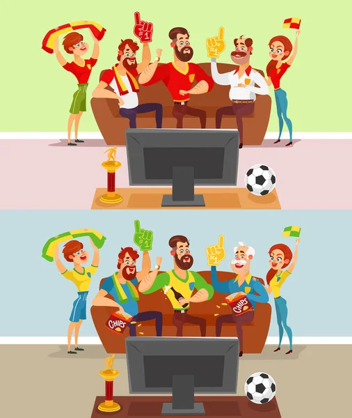 Groups of people watching a football match on TV — Stock Vector