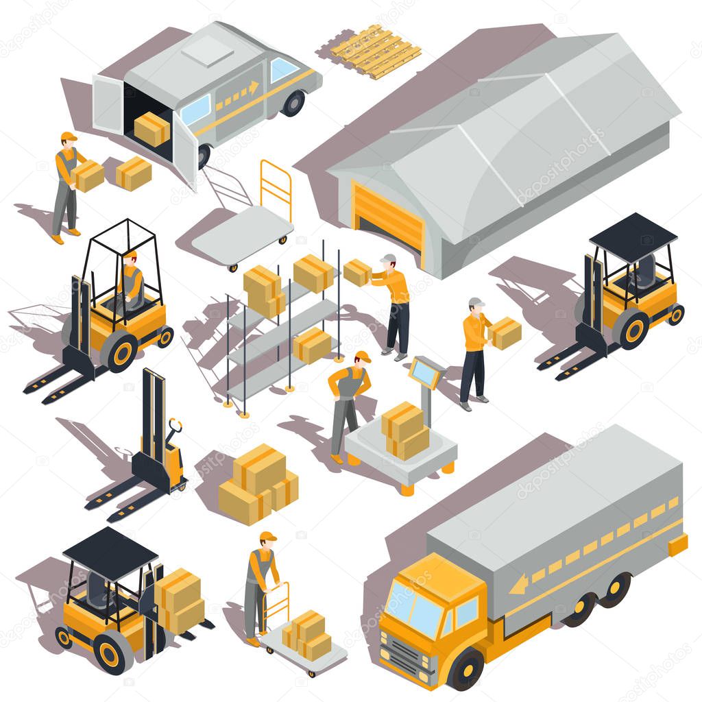 Vector logistic and delivery isometric icons