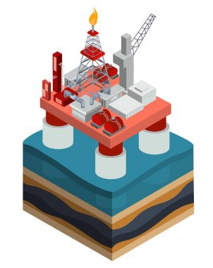 Vektör izometrik petrol offshore platformu üreten
