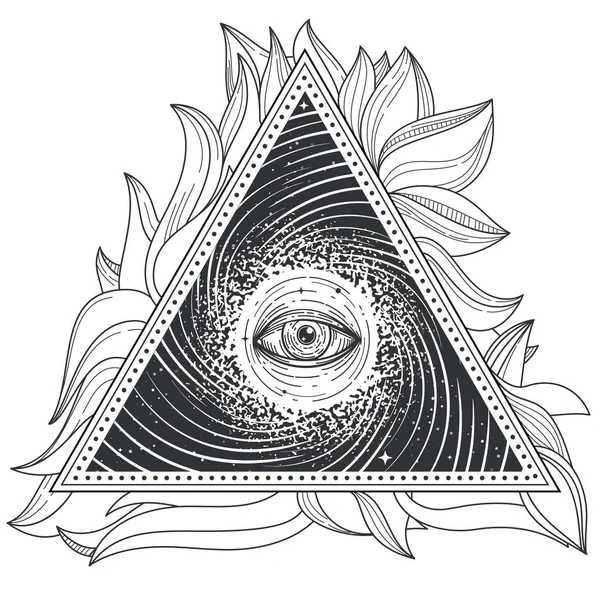 Vektor-Tattooillustration abstrakte heilige Geometrie mit einem allsehenden Auge. — Stockvektor