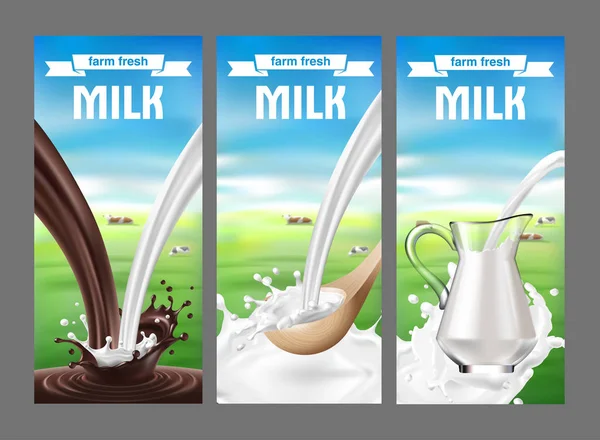 Ilustración vectorial de un conjunto de etiquetas para leche y productos lácteos — Vector de stock