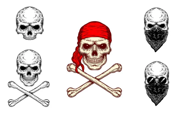 Ilustración vectorial de un cráneo y huesos cruzados — Vector de stock