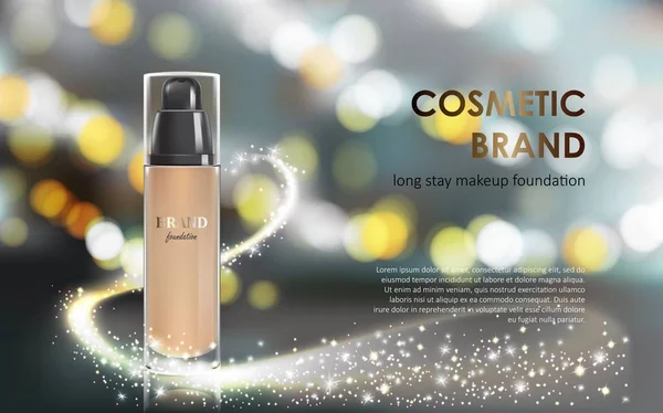 Colorstay make-up em elegante embalagem fundo cinza com um efeito bokeh e um fluxo de poeira cintilante — Vetor de Stock