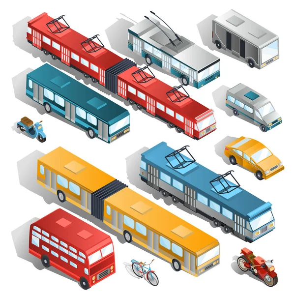 Conjunto de ilustraciones isométricas vectoriales del transporte urbano municipal — Archivo Imágenes Vectoriales