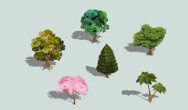 Conjunto de árvores isométricas vetoriais 3D com sombra . —  Vetores de Stock