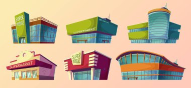 Çizgi film çizimler retro ve modern süpermarket