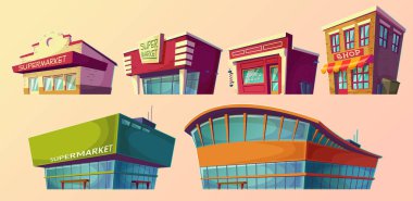 Çizgi film çizimler retro ve modern süpermarket, Kuaför Salonu