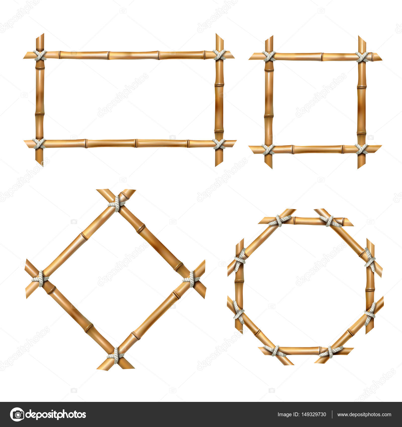 Set Of Vector Bamboo Frames Stock Vectorpocket 149329730 Set Of Vector Ilrations Bamboo Frames Various Shapes In Realistic Style Isolated On White By