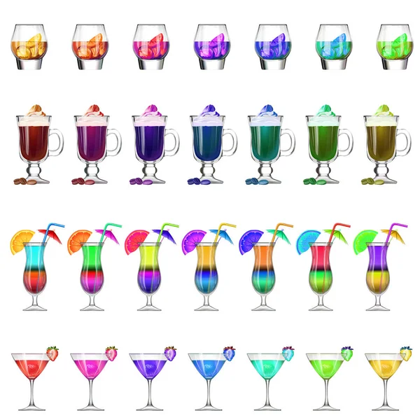 Ensemble de couverts et verres avec cocktail — Image vectorielle
