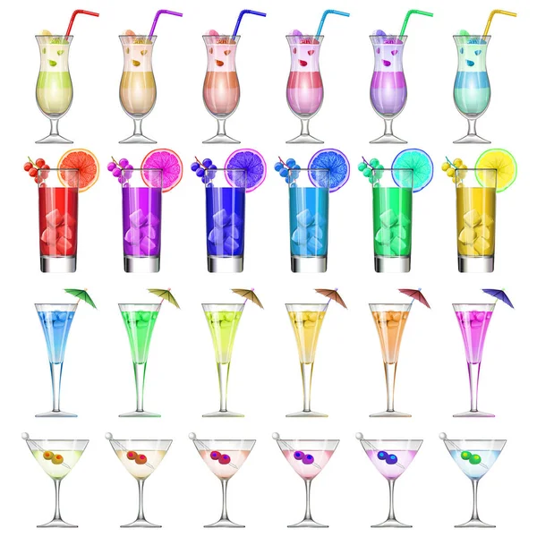 Ensemble de couverts et verres avec cocktail — Image vectorielle