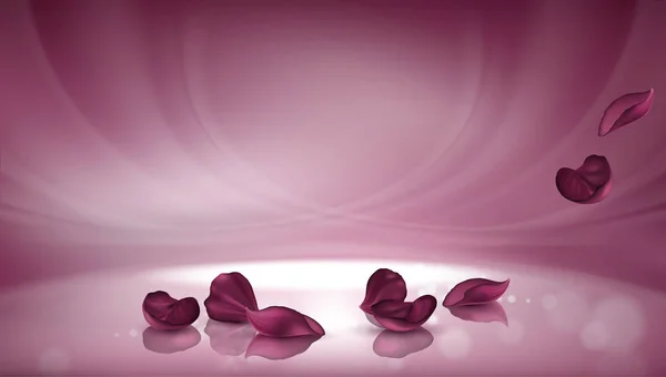 Vecteur 3D fond rose avec pétales de rose bordeaux — Image vectorielle