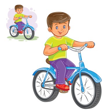 Küçük çocuk vektör çizim binmek bisiklet