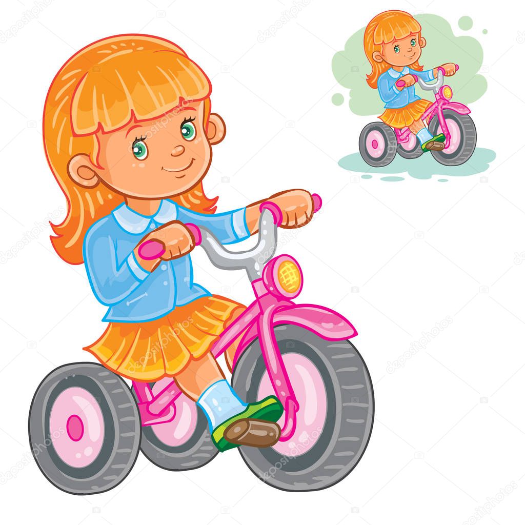 Vector illustration of small girl ride tricycle