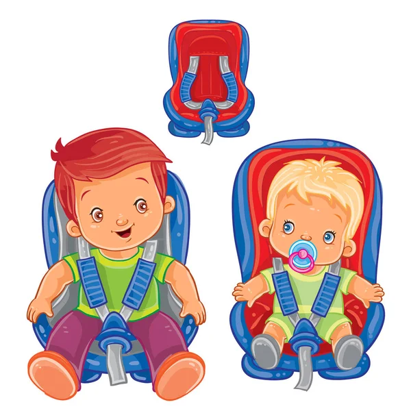 Małe dzieci w foteliki samochodowe — Wektor stockowy