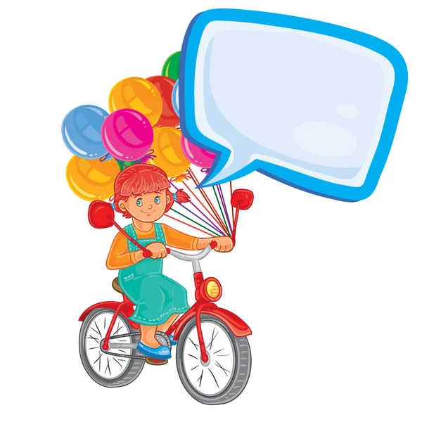Klein meisje rit fietsen met ballonnen — Stockvector