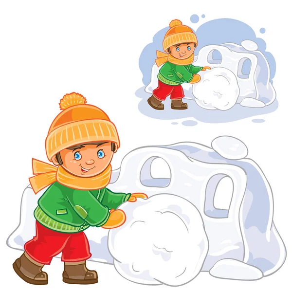 Little boy making snow fort — Stock Vector