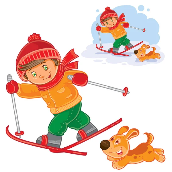 Little child going skiing — Stock Vector