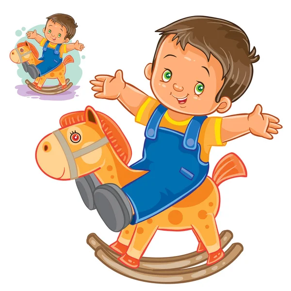 Mały chłopiec drewna koń na biegunach — Wektor stockowy