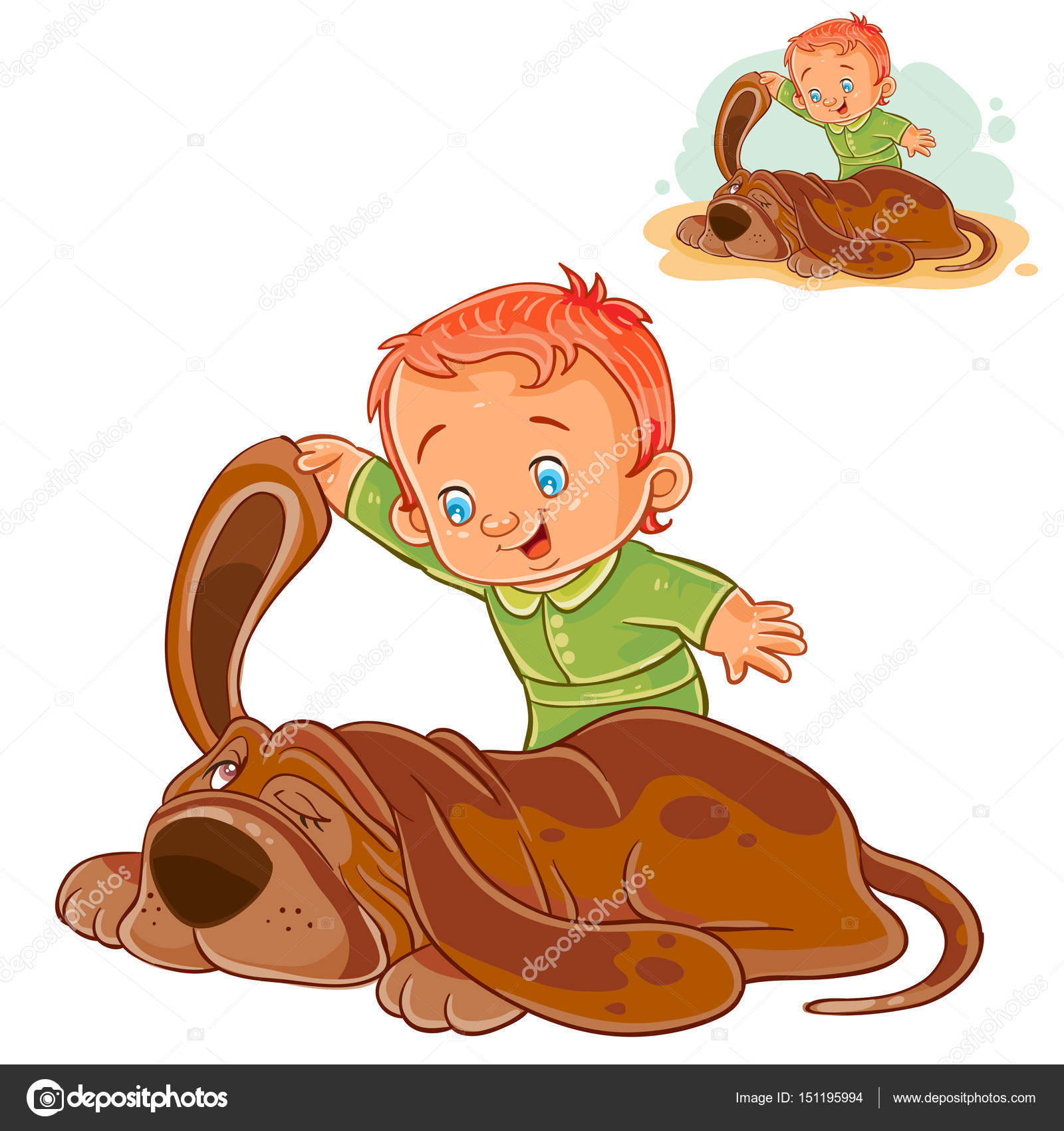 잠자는 강아지의의 귀를만 지는 어린 소년을 벡터. 스톡 벡터 - ©vectorpocket 151195994, image size:963x1024