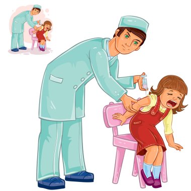 Bir aşı için küçük bir kızın işi vektör hemşire