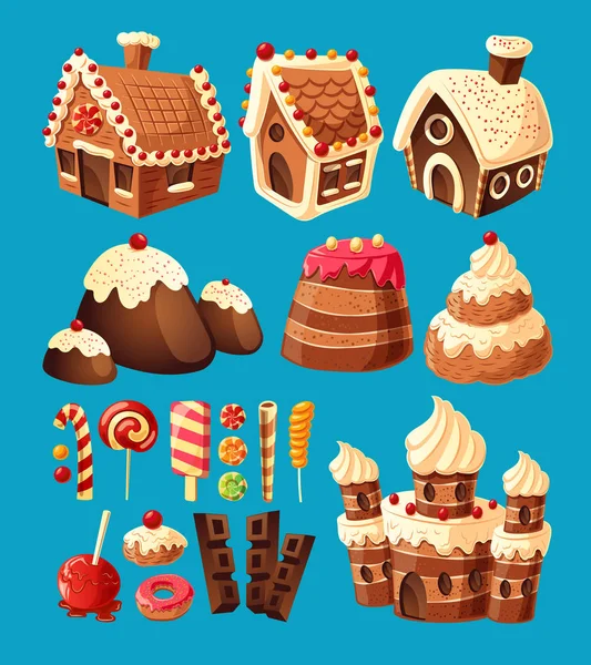 Vector 3D cartoon icons of sweets for game design — Stock Vector