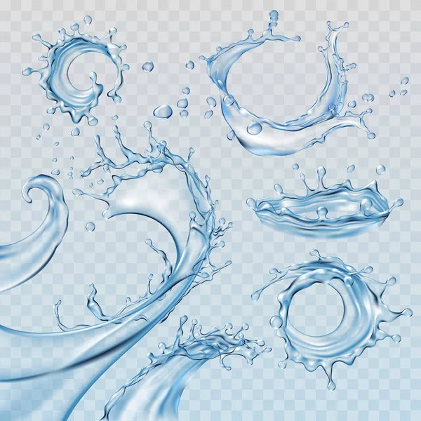 Vector illustraties water spatten en stromen, streams instellen — Stockvector