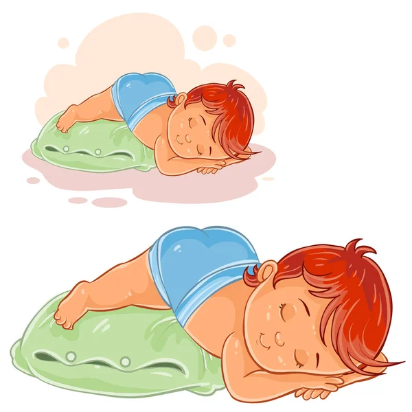 Vector little baby in a diaper lies a booty on the pillow and asleep — Stock Vector