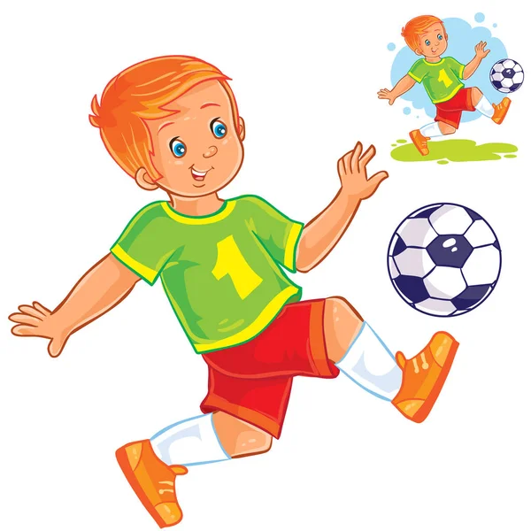 Vector kleine jongen spelen voetbal. — Stockvector