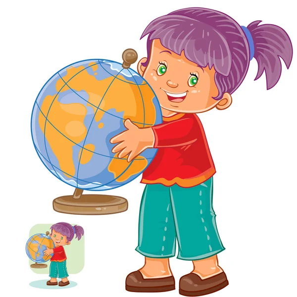 Vektor ilustrasi seorang gadis kecil memeluk dunia - Stok Vektor