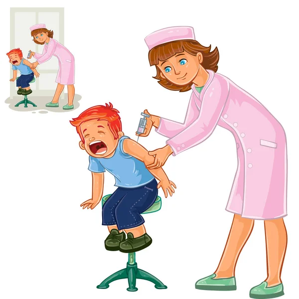 Διάνυσμα νοσοκόμα κάνει μια εμβολιασμός σε ένα μικρό αγόρι — Διανυσματικό Αρχείο