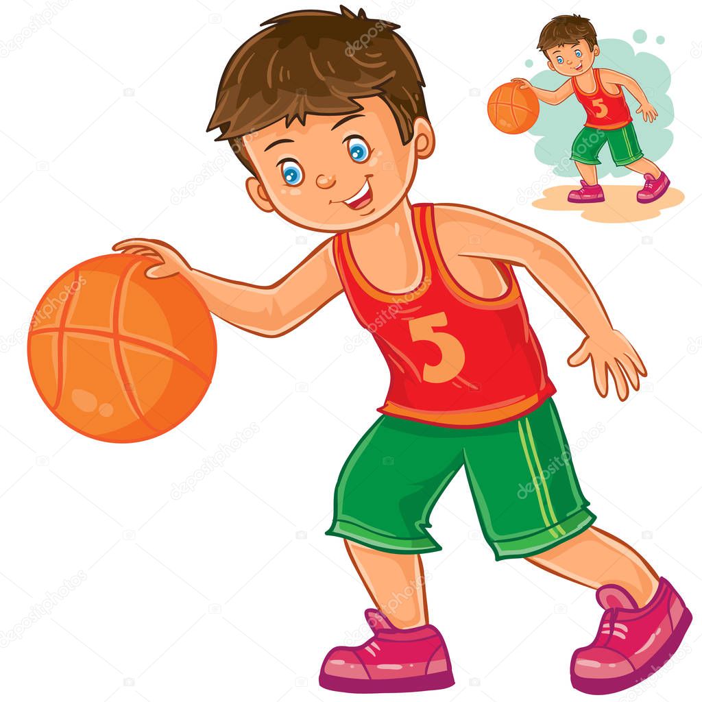 Vector little boy playing basketball.