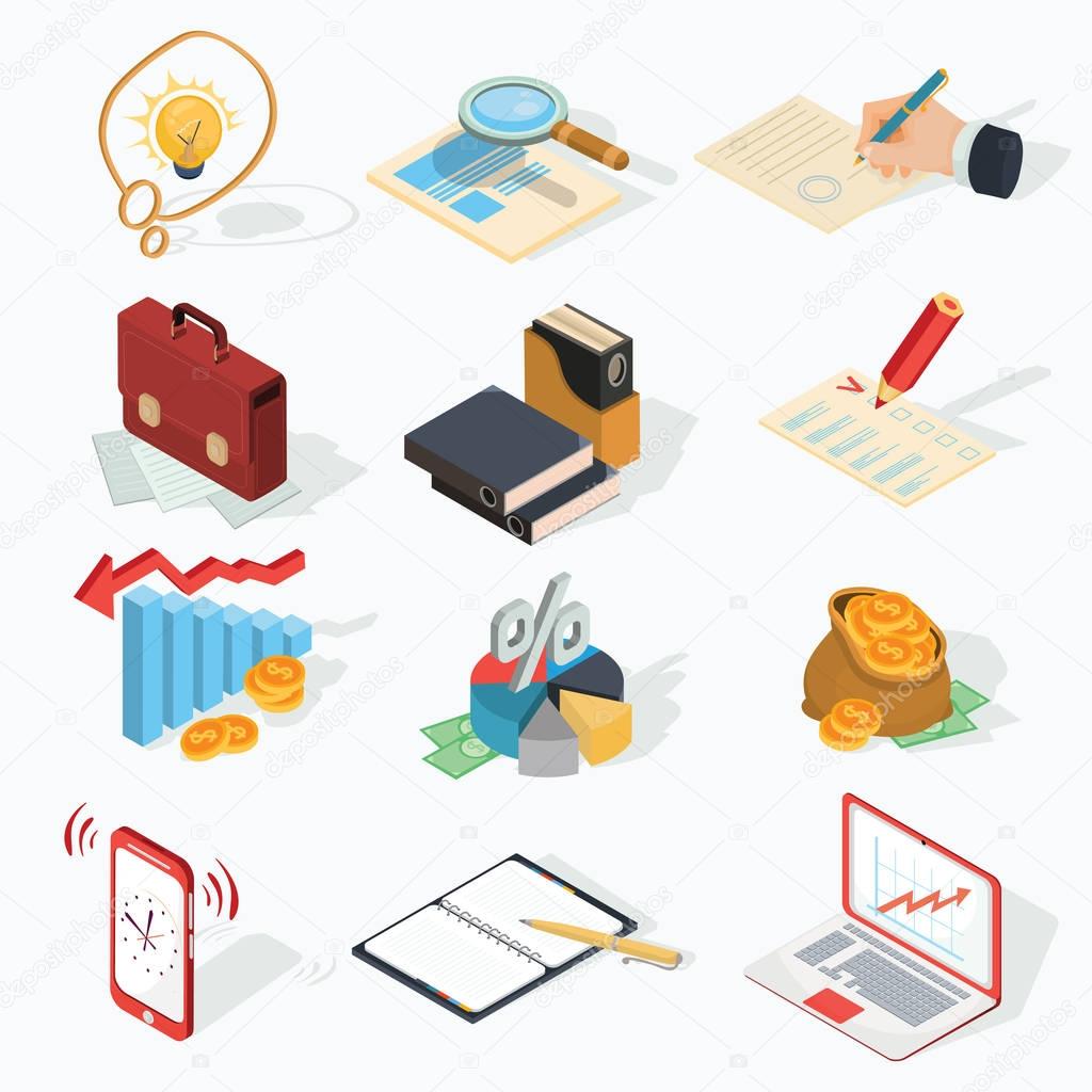 Set of vector isometric business icons.