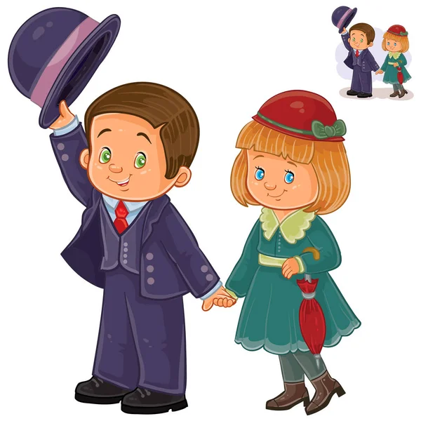 Menino e menina vestidos com trajes de época . — Vetor de Stock