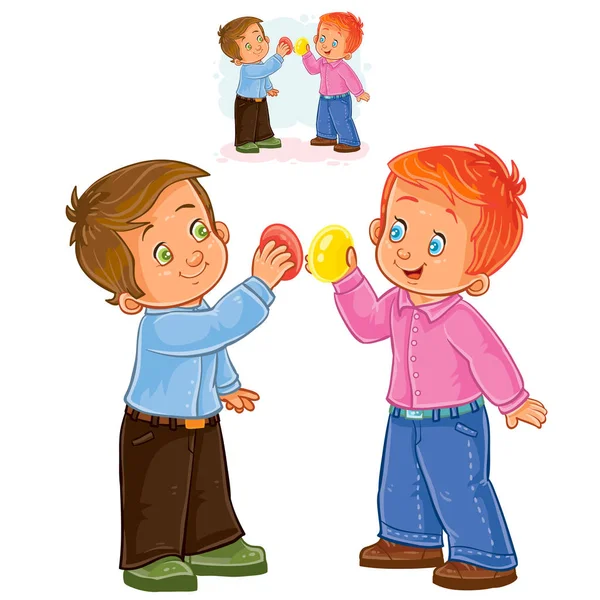 Boys and a traditional egg fight. — Stock Vector