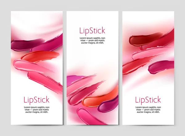 Banners in realistische stijl met lippenstift — Stockvector