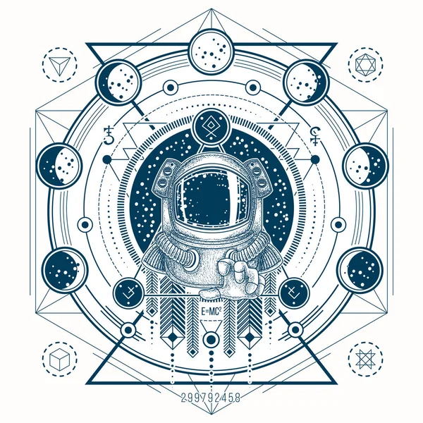 Tattoo with astronaut in a space — Stock Vector