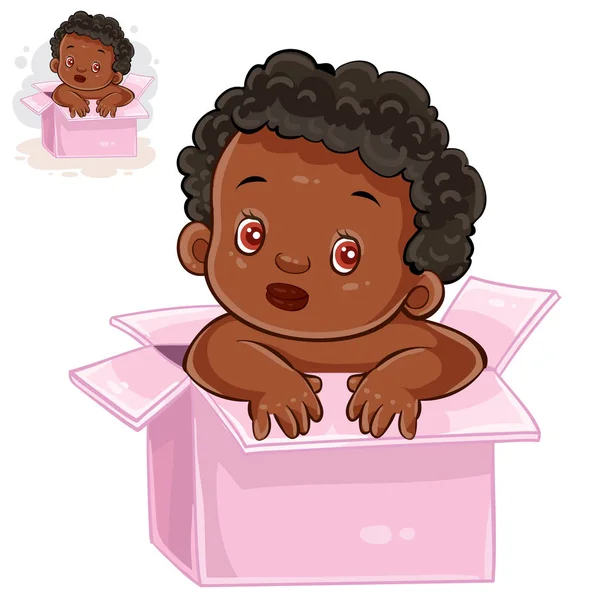 Bebé con piel negra en caja . — Vector de stock