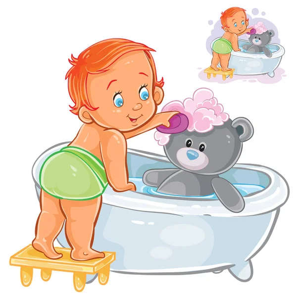 Baby kąpie swojego misia — Wektor stockowy