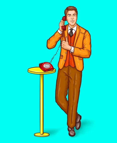 Pop art man talking on  phone — Stock Vector