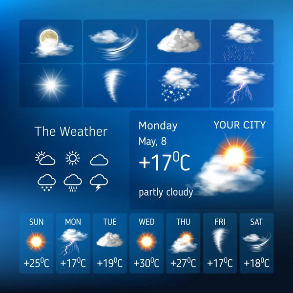 Simboli meteo realistici — Vettoriale Stock