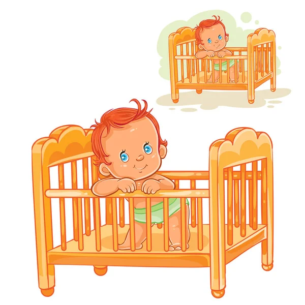 Bayi duduk di tempat tidur . - Stok Vektor