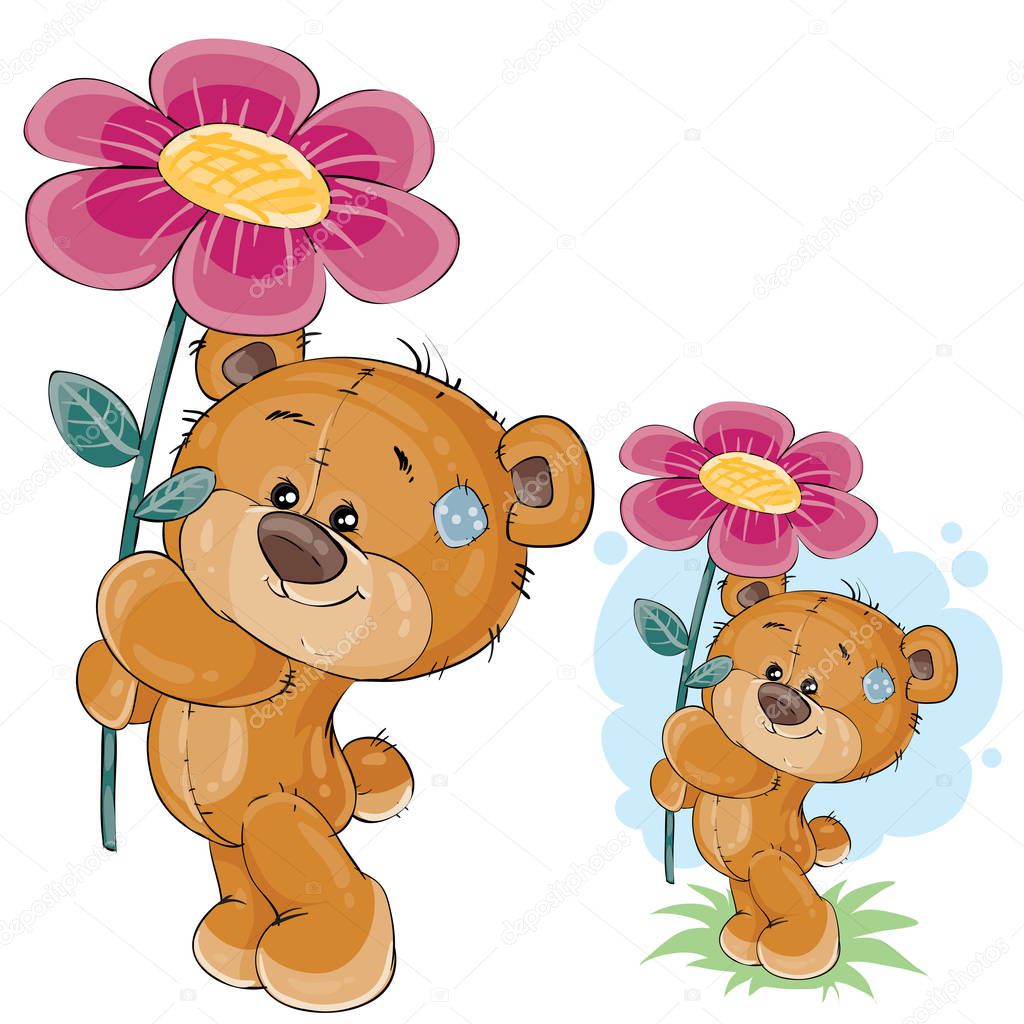 teddy bear holding a pink flower 
