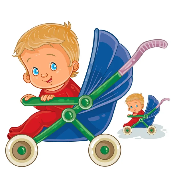 Vectorillustratie van een baby zit in een kinderwagen van baby- en glimlacht — Stockvector