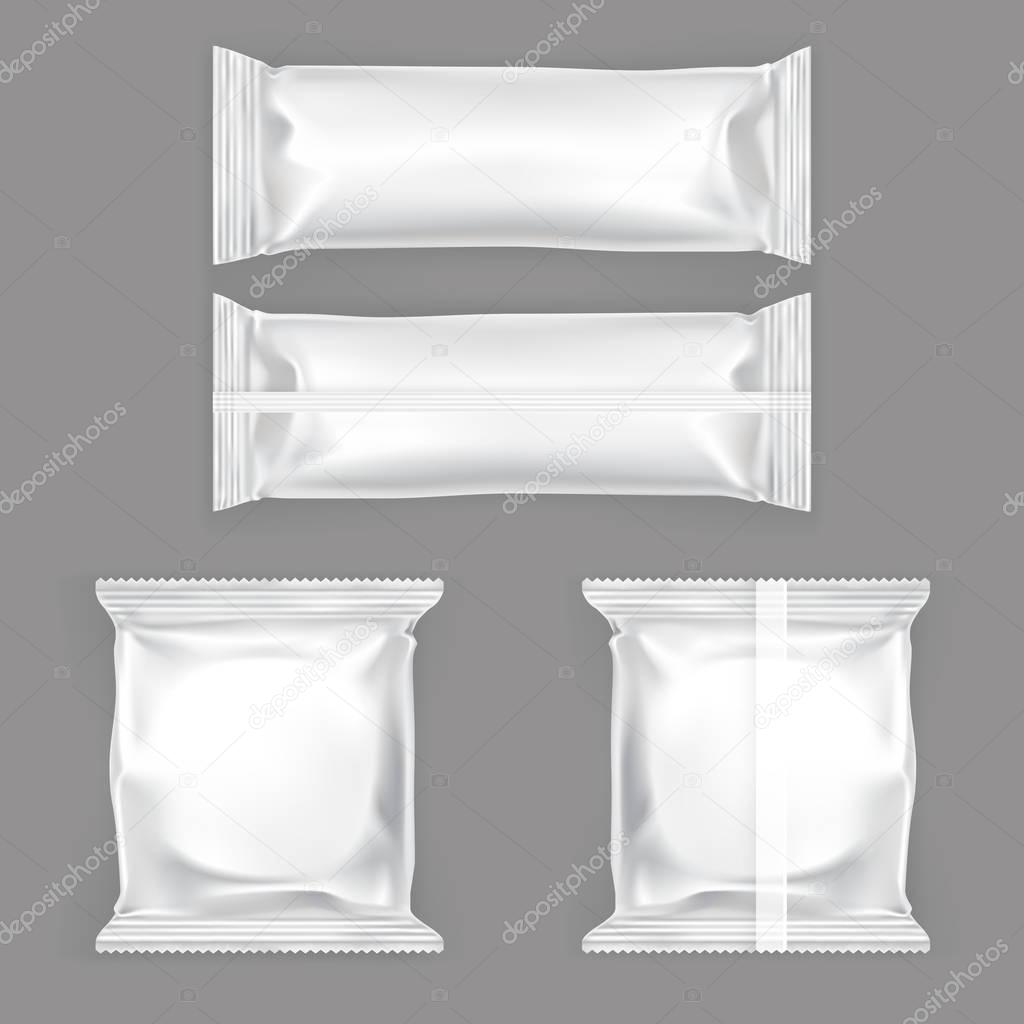 Set of vector illustrations of white plastic packing for snacks