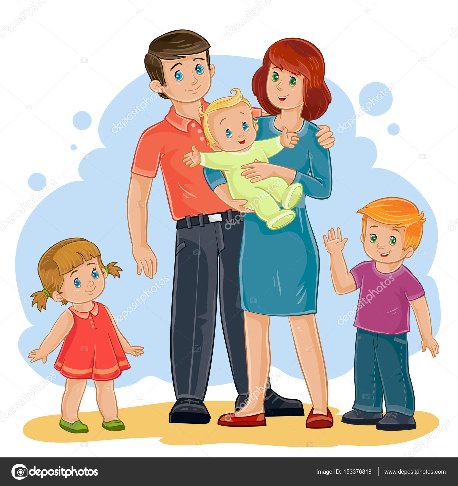 Vector Happy Family Dad Mom Daughter Son And Baby Stock Vector Royalty Free Vector Image By C Vectorpocket